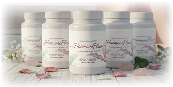 HormoneFlux women's hormonal support supplement shown as a bottle lineup
